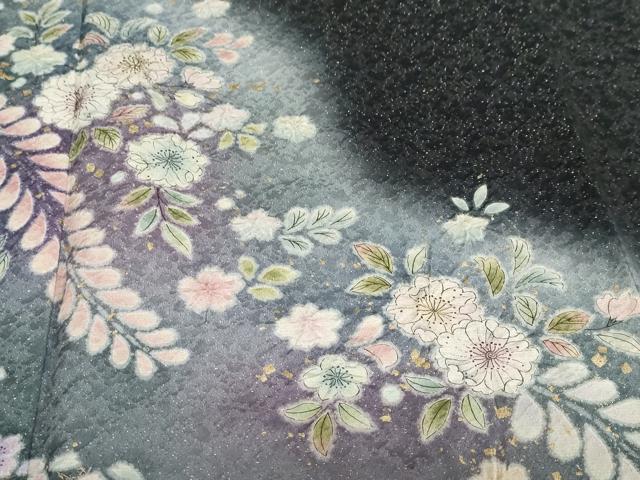 平和屋着物●訪問着 絞り 辻が花 暈し染め 黒地 金彩 金通し地 正絹 逸品 DABG2547ud