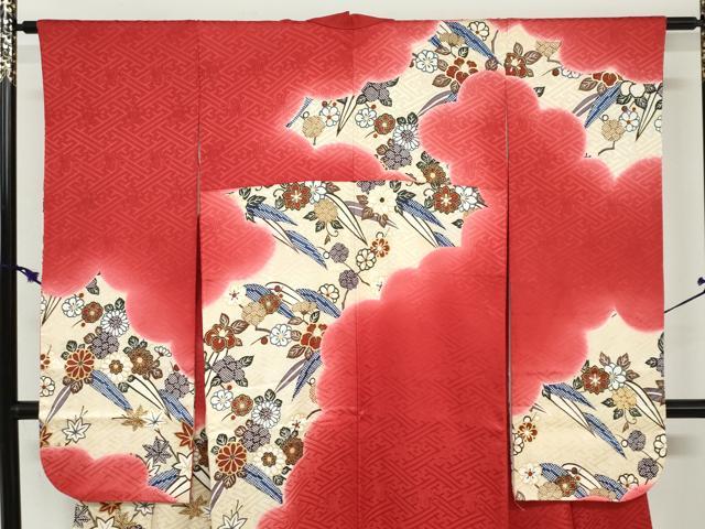 平和屋着物●豪華振袖 草花文 暈し染め 金彩 正絹 逸品 DABG2551ud