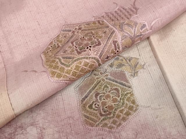 平和屋着物●中国三大刺繍 スワトウ刺繍 汕頭刺繍 総刺繍 訪問着 紬地 雲霞吉祥花文 金糸 正絹 逸品 DABG2558ud