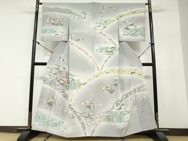 平和屋着物●訪問着 友禅 作家物 風景草花文 暈し染め 正絹 逸品 DABG2559ud