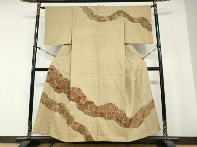平和屋着物●中国三大刺繍 スワトウ刺繍 汕頭刺繍 総刺繍 訪問着 紬地 道長草花文 正絹 逸品 DABG2561ud