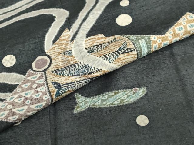平和屋着物●訪問着 作家物 紬地 魚 鈴乃屋扱い 正絹 逸品 DABG2567ud