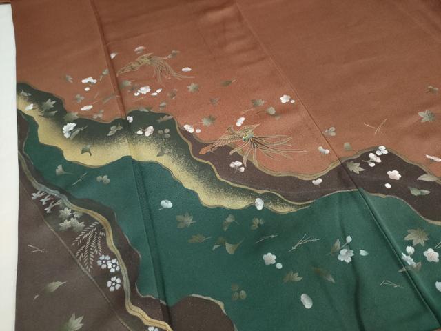平和屋着物●螺鈿作家 甲斐泰造 訪問着 鳳凰草花文 金彩 正絹 逸品 DABG2571ud