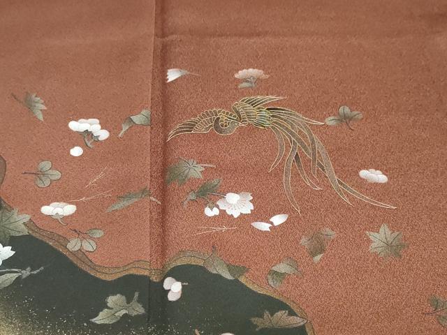平和屋着物●螺鈿作家 甲斐泰造 訪問着 鳳凰草花文 金彩 正絹 逸品 DABG2571ud