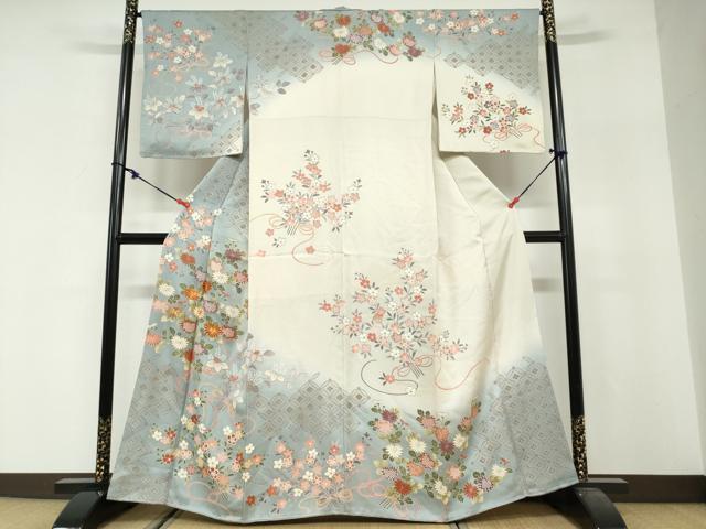 平和屋着物●訪問着 駒刺繍 吉祥草花文 暈し染め 正絹 逸品 DABG2593ud
