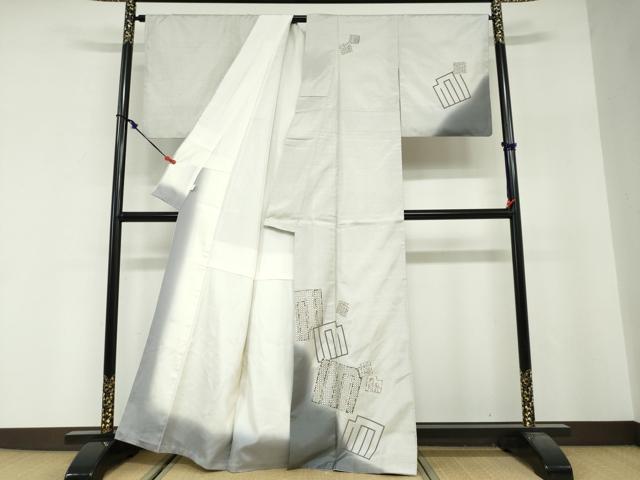 平和屋着物●本場縞大島紬 訪問着 白大島 源氏香 正絹 逸品 DABG2595ud