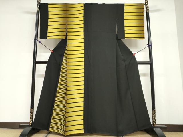 平和屋着物●着物デザイナー 井尻学 訪問着 横段文 黒地 正絹 逸品 DABG2598ud