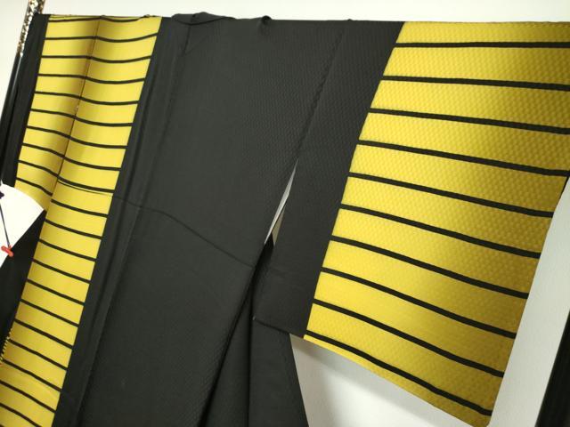 平和屋着物●着物デザイナー 井尻学 訪問着 横段文 黒地 正絹 逸品 DABG2598ud