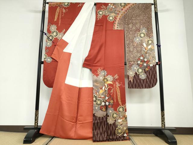 平和屋着物●谷崎潤一郎の世界 振袖 駒刺繍 雪輪草花文 宝尽くし 金彩 正絹 逸品 DABG2599ud