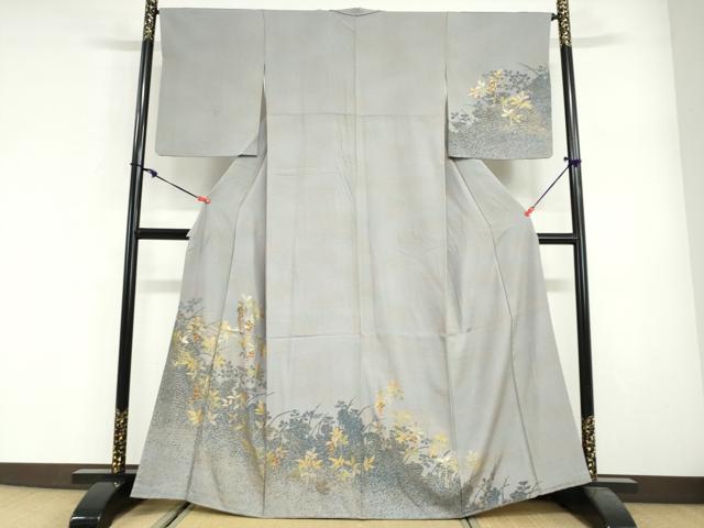 平和屋着物●訪問着 南天文 萩シルエット 金彩 正絹 逸品 DABG2604ud