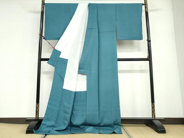 平和屋着物●上質な色無地 抽象地紋 花浅葱色 ロング丈 正絹 逸品 DABG2606ud