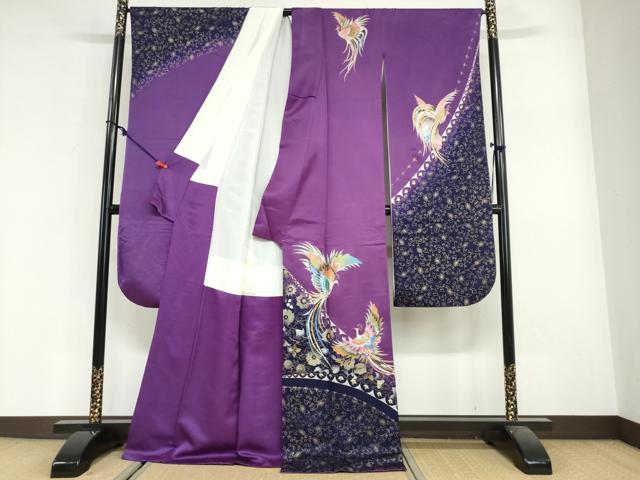 平和屋着物●染織作家 染織デザイナー 大島明 振袖 鳳凰花唐草文 暈し染め 金彩 正絹 逸品 DABG2625ud