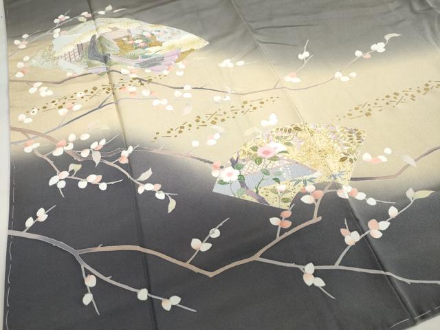 平和屋着物●豪華色留袖 地紙重ね 女人草花文 暈し染め 金彩 正絹 逸品 未使用 DABG2629ud