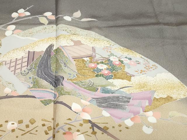 平和屋着物●豪華色留袖 地紙重ね 女人草花文 暈し染め 金彩 正絹 逸品 未使用 DABG2629ud