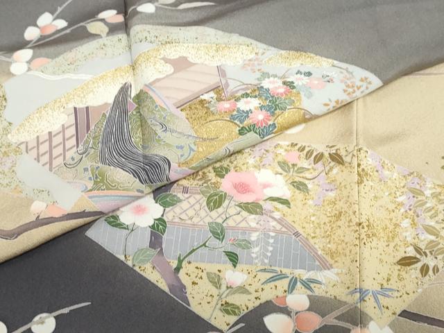 平和屋着物●豪華色留袖 地紙重ね 女人草花文 暈し染め 金彩 正絹 逸品 未使用 DABG2629ud