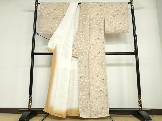 平和屋着物●上質な小紋 舞花文 鬼しぼ縮緬 正絹 逸品 未使用 DABG2632ud