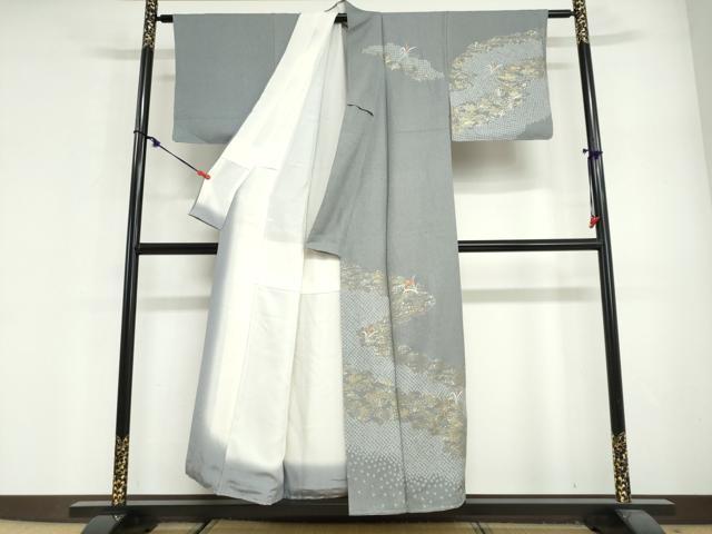 平和屋着物●訪問着 駒刺繍 道長鹿の子草花文 金彩 正絹 逸品 DABG2634ud