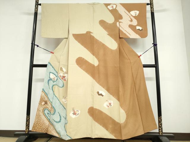 平和屋着物●訪問着 絞り 地紙草花文 正絹 逸品 DABG2636ud