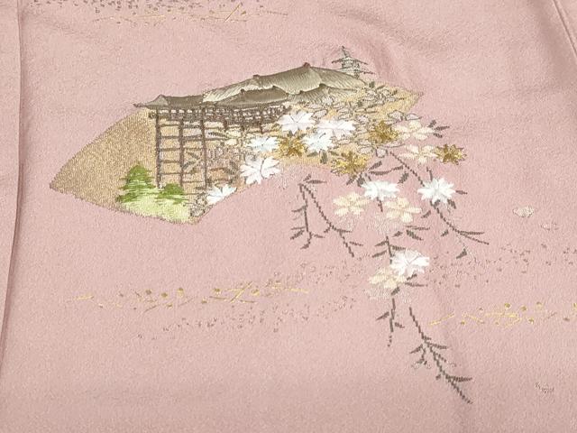 平和屋着物●訪問着 寿光織 地紙風景草花文 金糸 健勝苑扱い 正絹 逸品 DABG2648ud