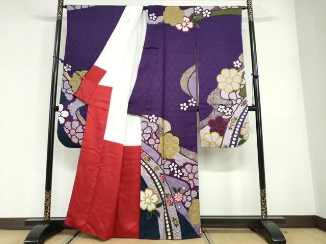 平和屋着物●豪華振袖 駒刺繍 総絞り 流水舞花文 金彩 正絹 逸品 DABG2651ud