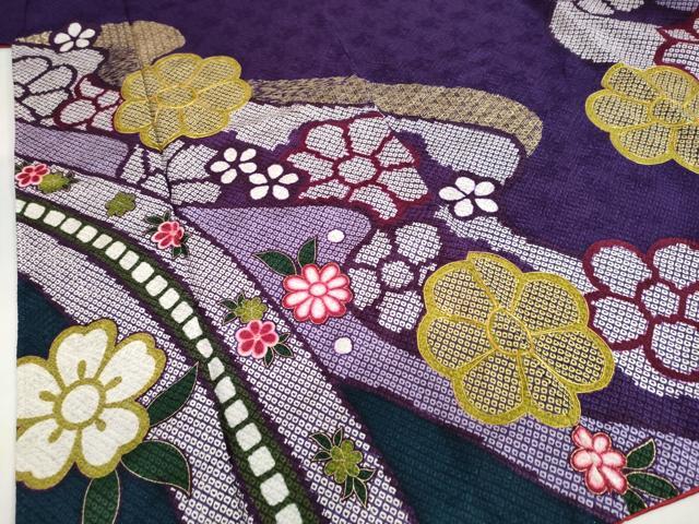 平和屋着物●豪華振袖 駒刺繍 総絞り 流水舞花文 金彩 正絹 逸品 DABG2651ud
