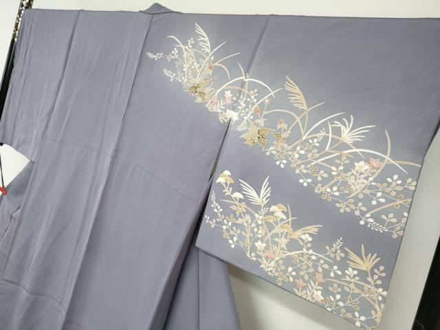 平和屋着物●訪問着 駒刺繍 秋草文 暈し染め 正絹 逸品 DABG2664ud
