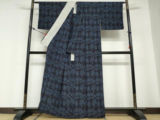 平和屋着物▽本塩沢 単衣 草花文 正絹 逸品 DABG2715ud