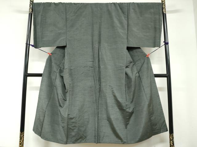平和屋着物●男性 紬 アンサンブル 長襦袢(無双仕立て)セット 羽裏:風神雷神 藍媚茶色 キングサイズ 正絹 逸品 DABG2740ud