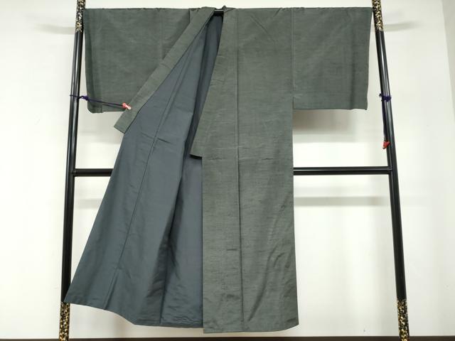 平和屋着物●男性 紬 アンサンブル 長襦袢(無双仕立て)セット 羽裏:風神雷神 藍媚茶色 キングサイズ 正絹 逸品 DABG2740ud