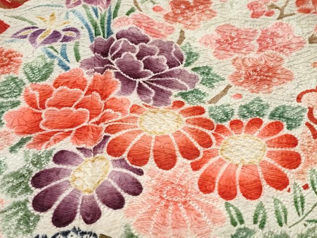 平和屋着物●豪華振袖・長襦袢(袷)セット 総絞り 花車文 金彩 半衿刺繍 正絹 逸品 未使用 DABG2741ud