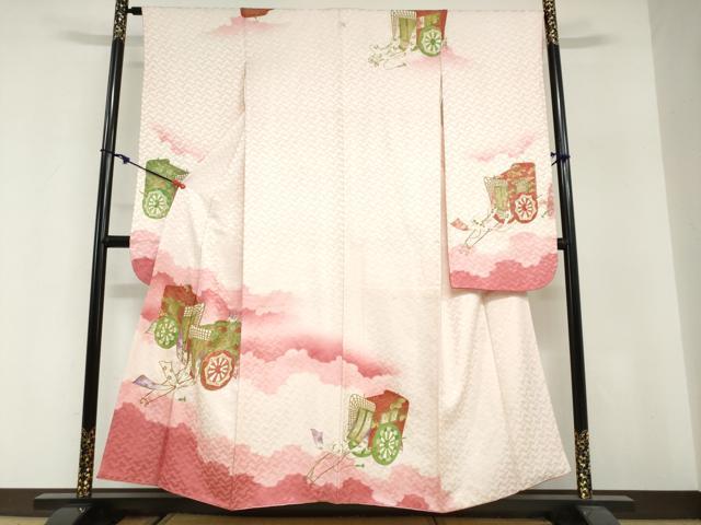 平和屋着物●豪華振袖 駒刺繍 雲霞御所車文 暈し染め 金彩 正絹 逸品 DABG2749ud