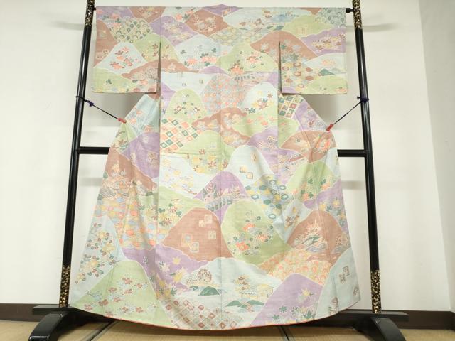 平和屋着物●訪問着 紬地 ろうけつ染め 風景草花文 正絹 逸品 未使用 DABG2758ud