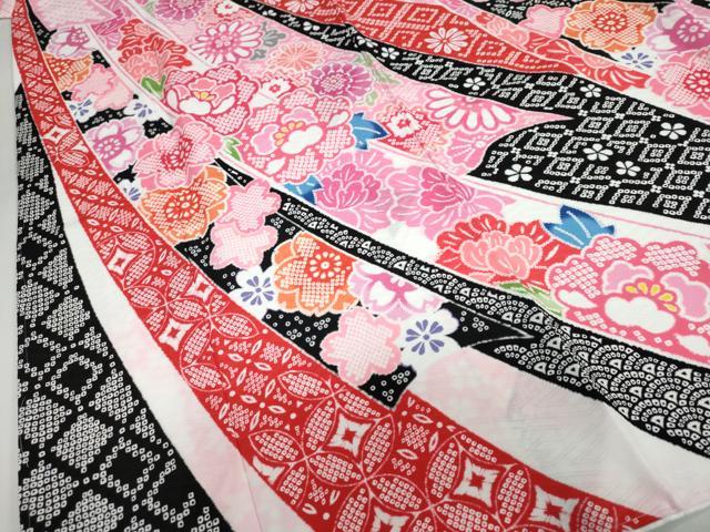 平和屋着物●振袖 熨斗鹿の子草花文 暈し染め 洗える着物 未使用 DABG2759ud