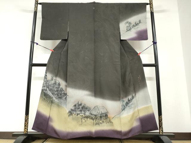平和屋着物●史上初の女性友禅師 京都府伝統産業優秀技術者 京の名工 岡山武子 訪問着 人物風景文 暈し染め 正絹 逸品 DABG2766ud