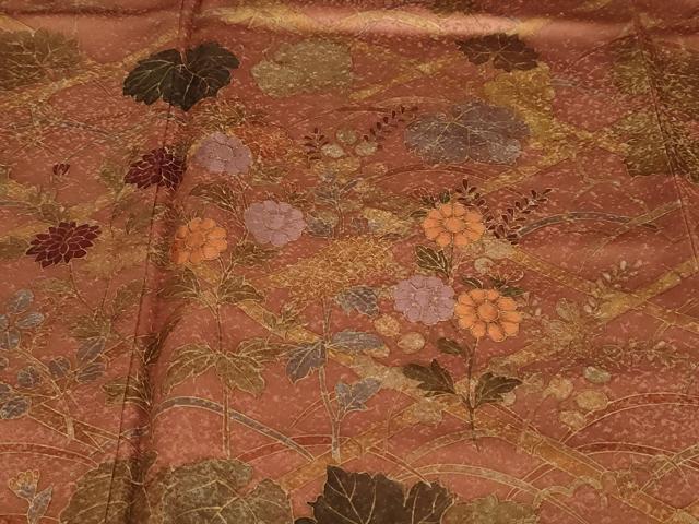 平和屋着物●訪問着 刺繍 葡萄蔦の葉文 金彩 正絹 逸品 DABG2772ud