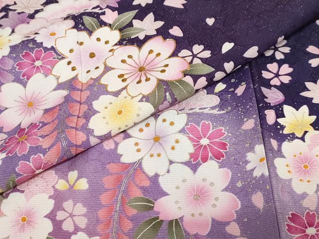 平和屋着物●豪華振袖 駒刺繍 流水草花文 暈し染め 金彩 金通し地 正絹 逸品 DABG2773ud