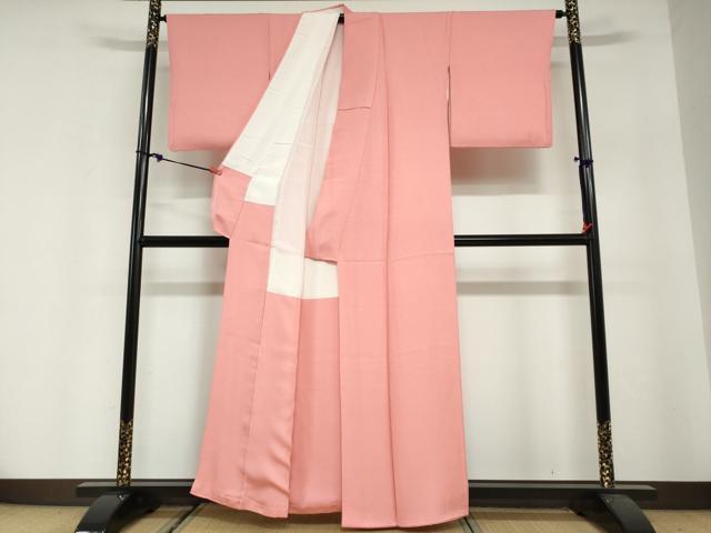 平和屋着物●上質な色無地 作家物 泥草木染 干割れ地紋 桃色 正絹 逸品 DABG2774ud