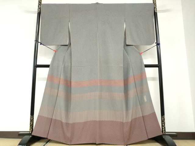 平和屋着物●山下晴三 京友禅競技大会受賞 江戸小紋 訪問着 横段吉祥文 正絹 逸品 DABG2786ud
