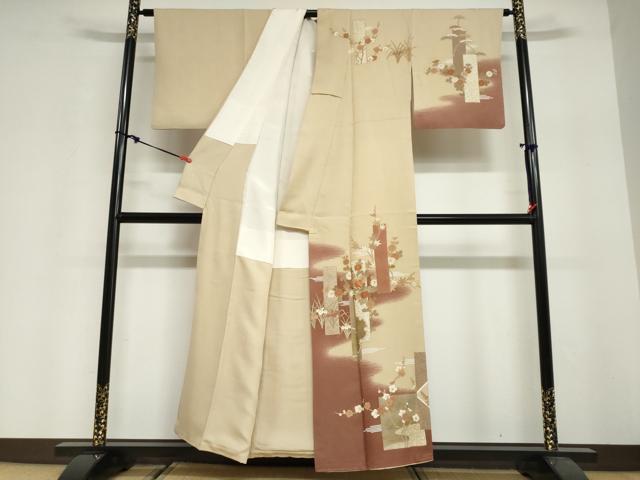 平和屋着物●訪問着 駒刺繍 短冊枝花文 暈し染め 金彩 正絹 逸品 DABG2794ud