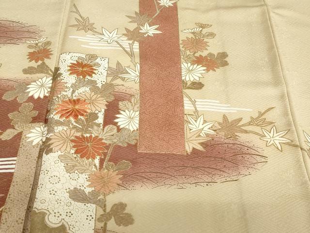 平和屋着物●訪問着 駒刺繍 短冊枝花文 暈し染め 金彩 正絹 逸品 DABG2794ud
