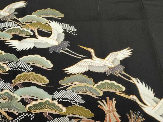 平和屋着物●豪華黒留袖 駒刺繍 宝尽くし飛鶴松文 金彩 正絹 逸品 DABG2799ud