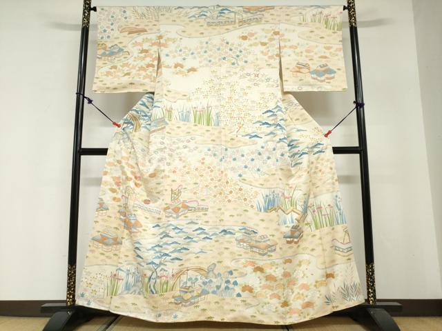 平和屋着物●訪問着 刺繍 流水風景草花文 金彩 正絹 逸品 DABG2810ud
