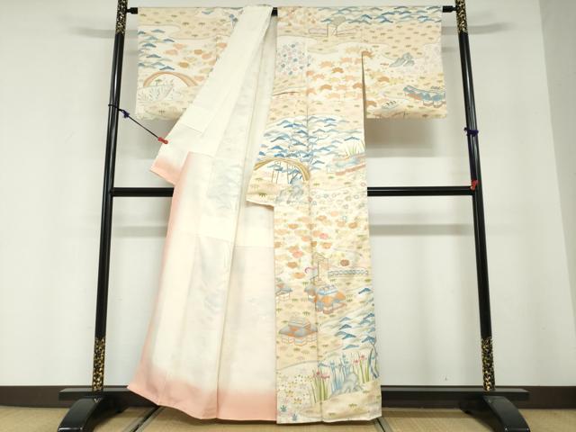 平和屋着物●訪問着 刺繍 流水風景草花文 金彩 正絹 逸品 DABG2810ud