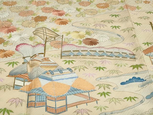 平和屋着物●訪問着 刺繍 流水風景草花文 金彩 正絹 逸品 DABG2810ud