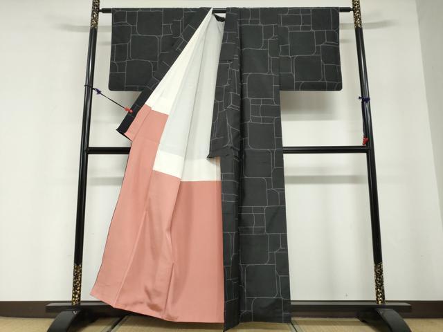 平和屋着物●本場大島紬 変わり格子文 正絹 逸品 DABG2813ud