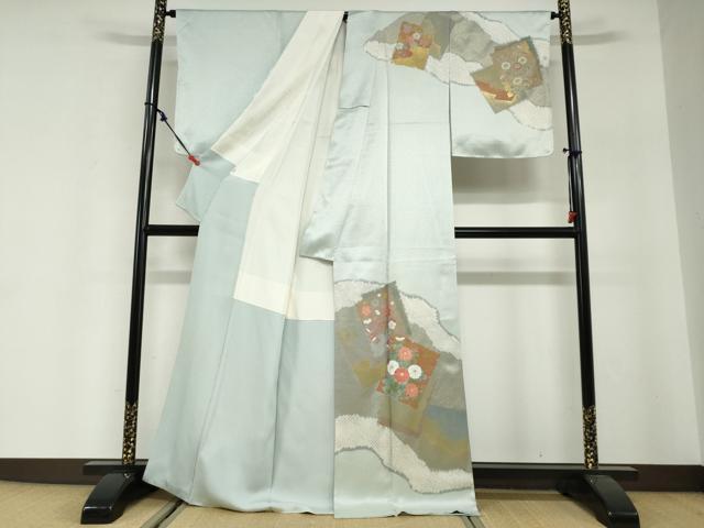 平和屋着物●京友禅の第一人者 松井青々 訪問着 駒刺繍 絞り 破れ色紙草花文 金彩 正絹 逸品 DABG2814ud