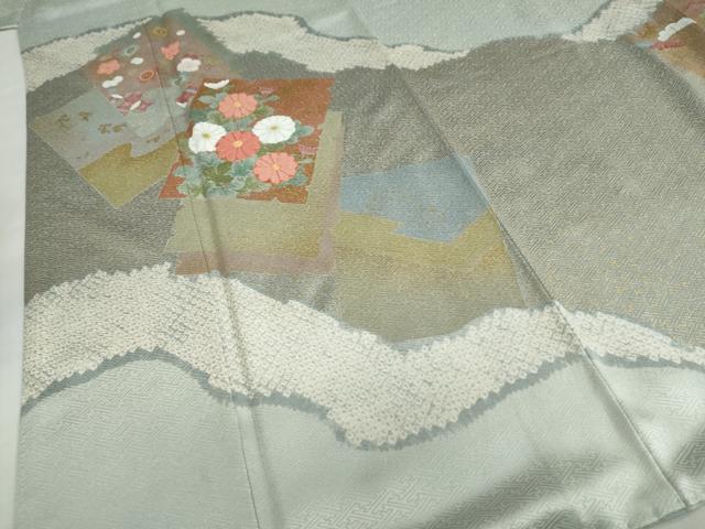 平和屋着物●京友禅の第一人者 松井青々 訪問着 駒刺繍 絞り 破れ色紙草花文 金彩 正絹 逸品 DABG2814ud