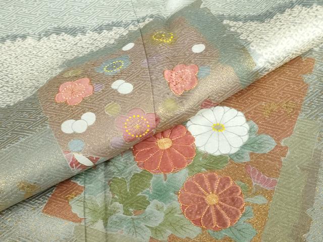 平和屋着物●京友禅の第一人者 松井青々 訪問着 駒刺繍 絞り 破れ色紙草花文 金彩 正絹 逸品 DABG2814ud
