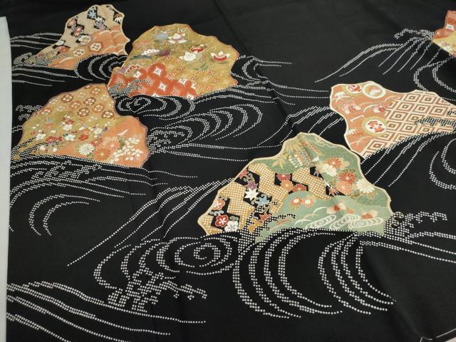 平和屋着物●豪華黒留袖 駒刺繍 流水吉祥草花文 金彩 正絹 逸品 DABG2815ud