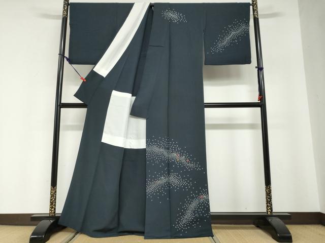 平和屋着物●訪問着 背抜き仕立て 絞り 刺繍 草花文 金糸 正絹 逸品 DABG2822ud